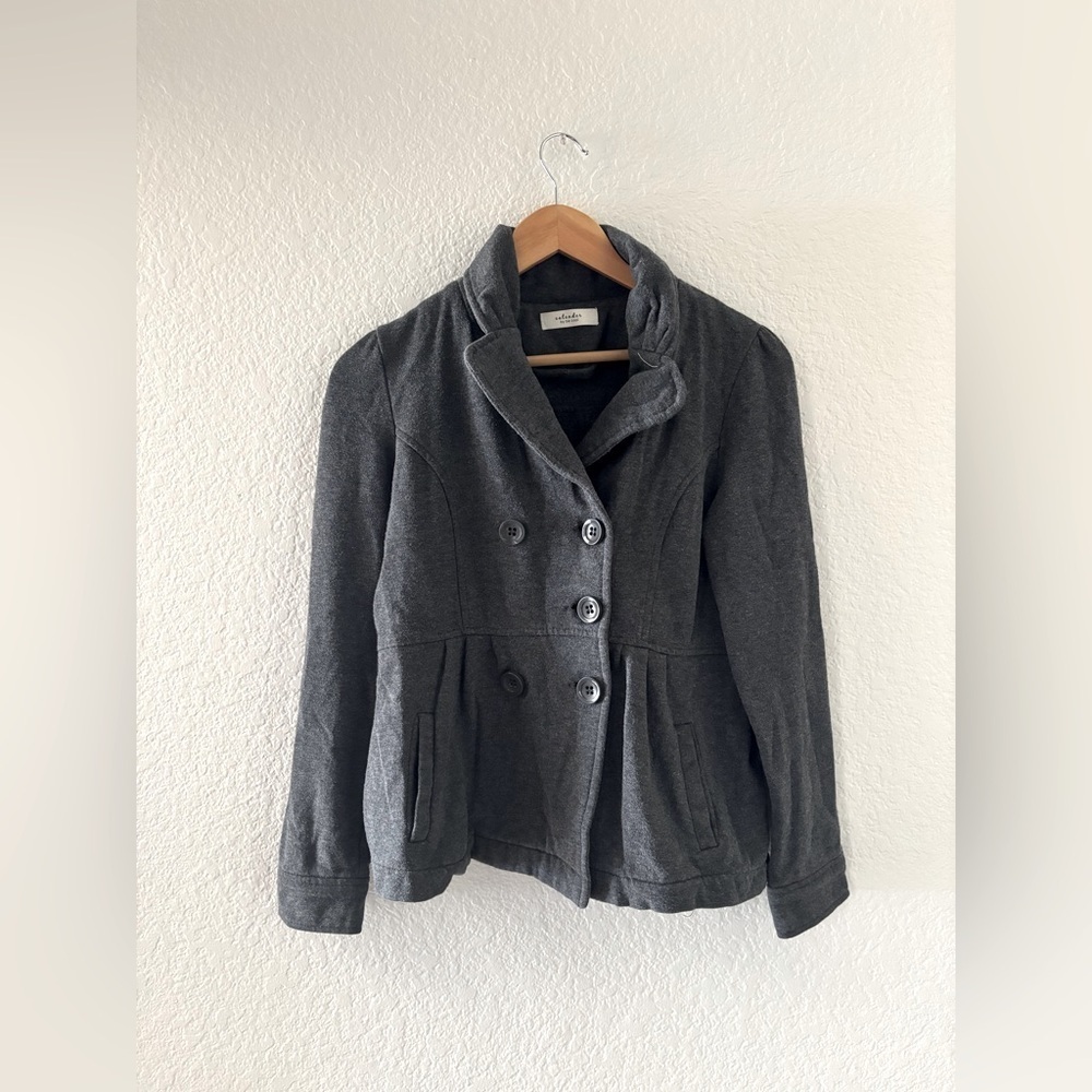 Calender by Be Cool Jacket Size M Gray Double Breasted Bow Back Peplum Pea Coat